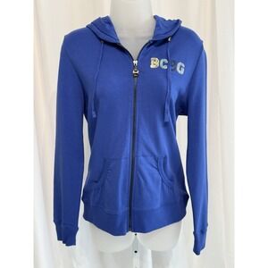 BCBGMAXAZRIA Love BCBG Sequins Hoodie Blue Rainbow Full Zip Stretch Womens M
